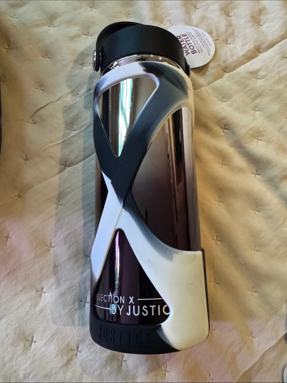 Girls Justice Black and white Backpack with lunch bag and stainless steel bottle